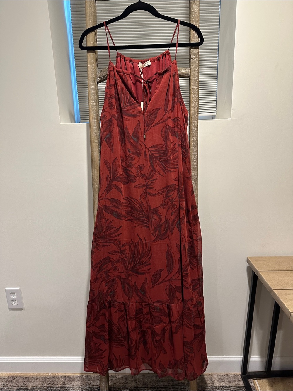 lovestitch Rust Red Floral Maxi Dress with Spaghetti Straps